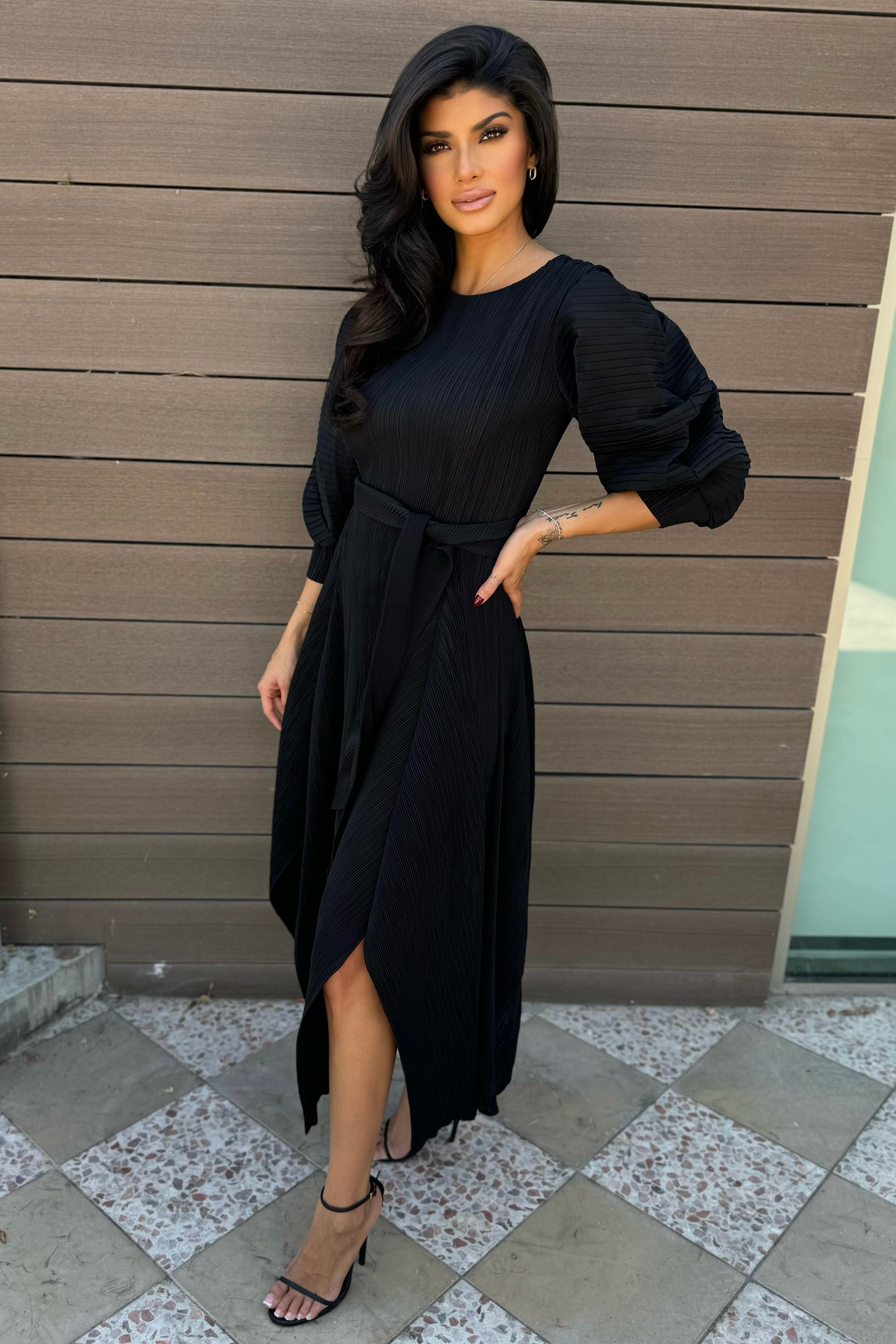 PLEATED MIDI DRESS