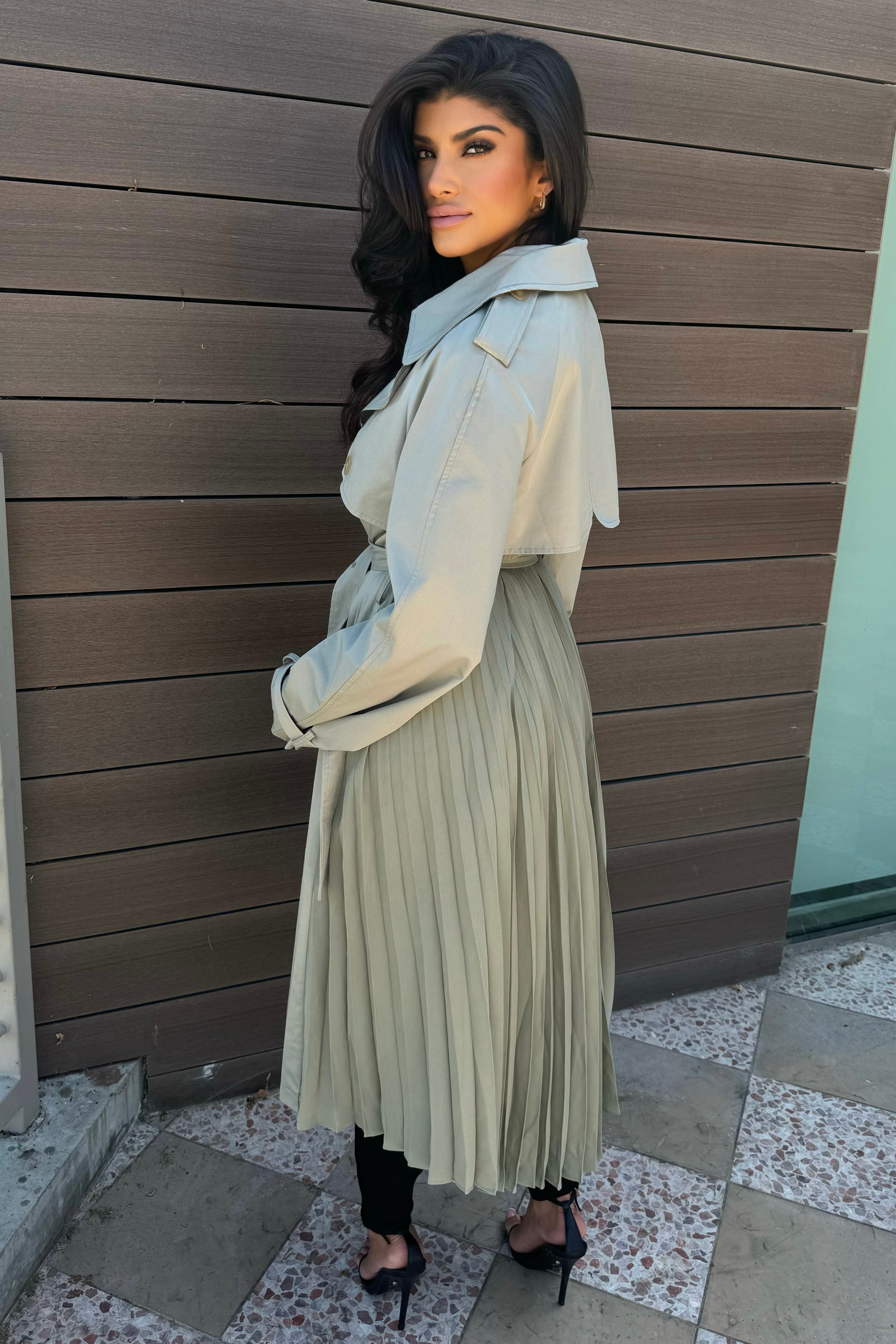 PLEATED BACK TRENCH COAT