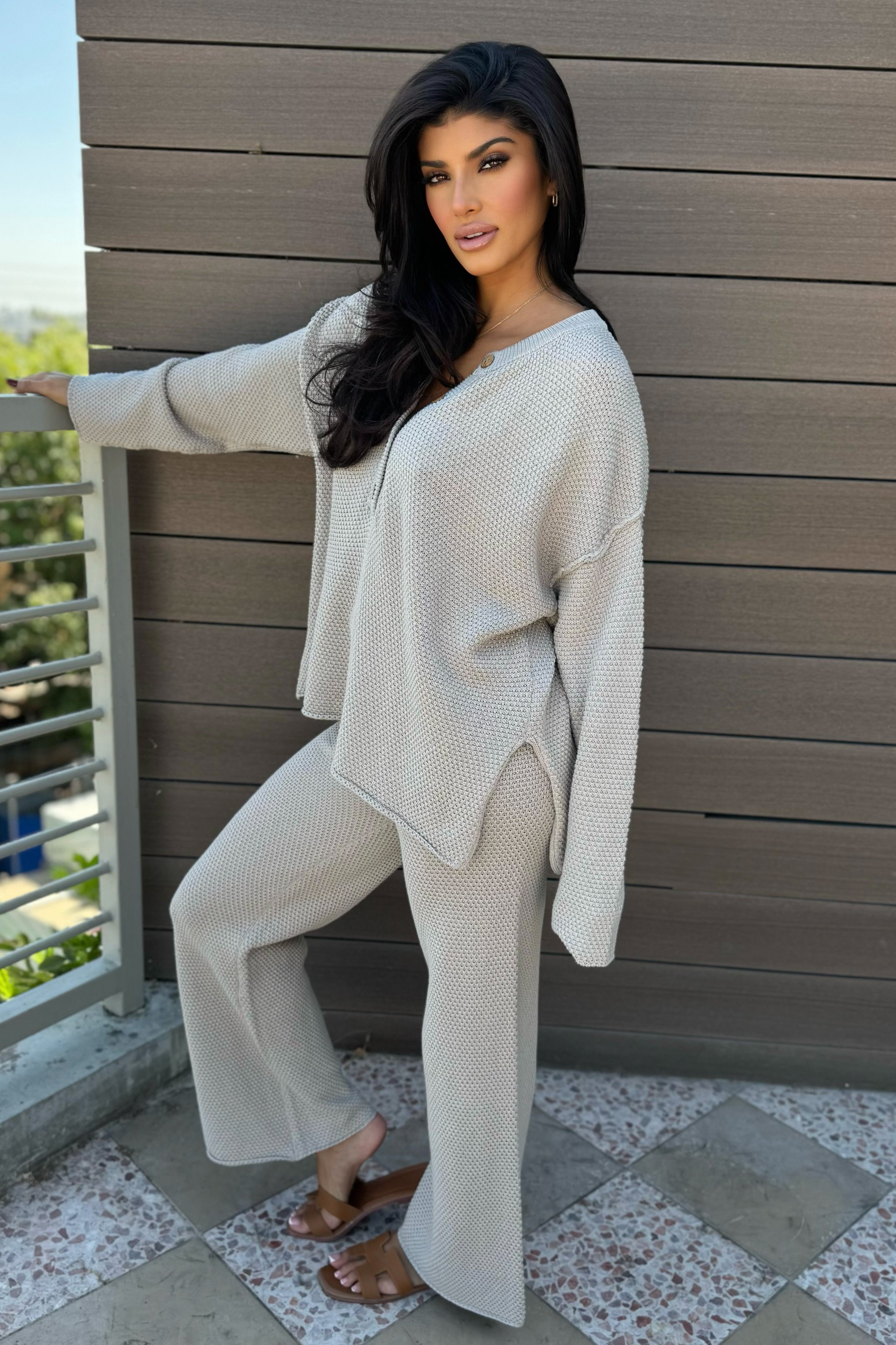 WAFFLE KNIT LOUNGE SET