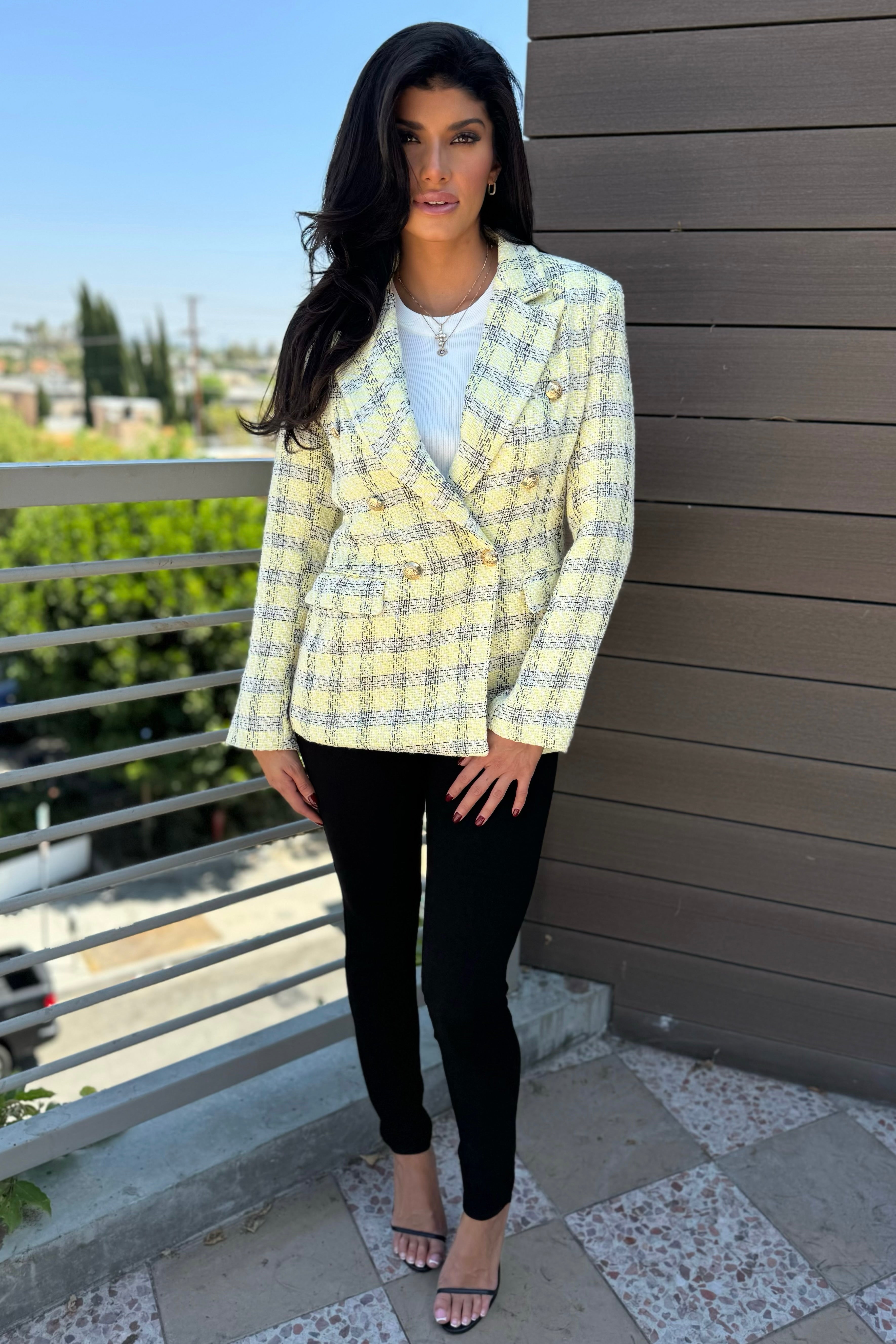 YELLOW TWEED BLAZER