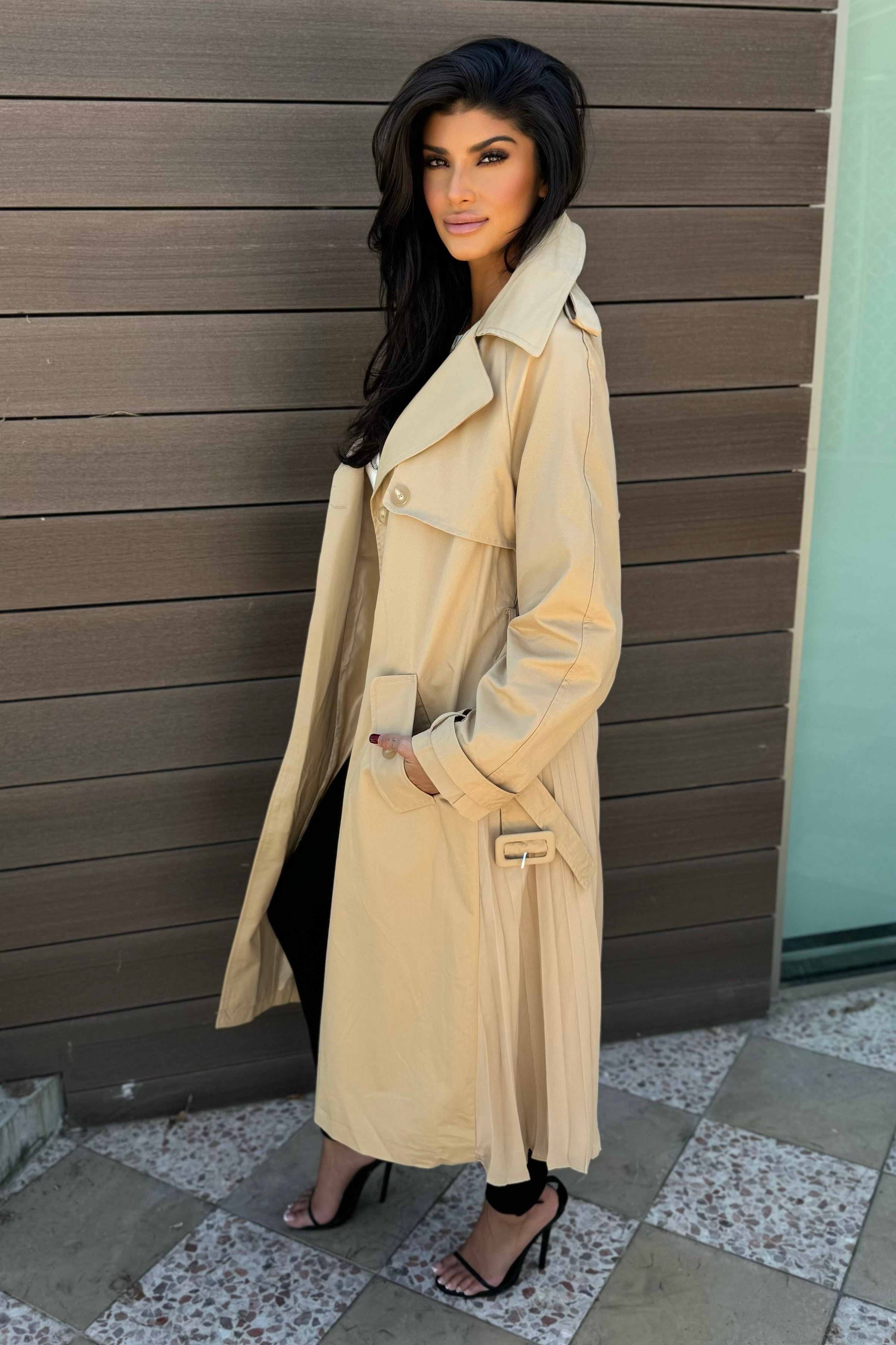 PLEATED BACK TRENCH COAT