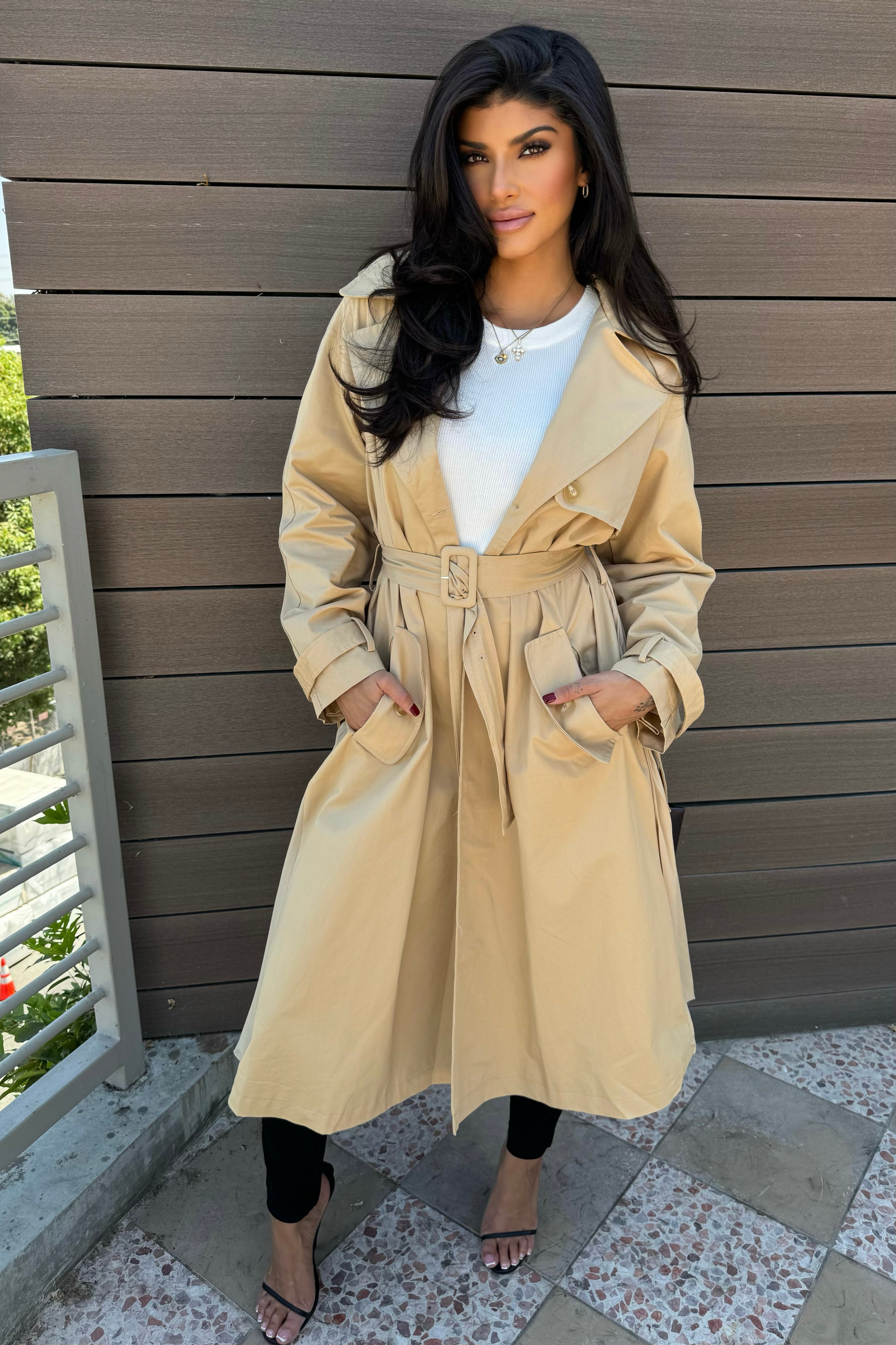 PLEATED BACK TRENCH COAT