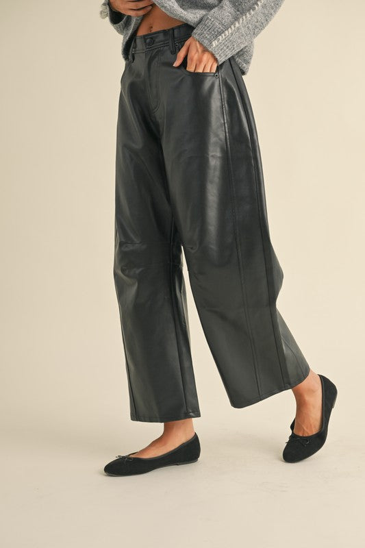 PLEATHER BARREL PANTS